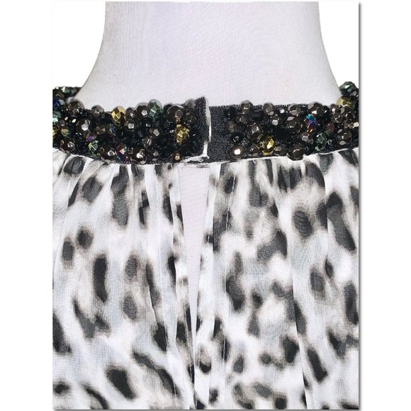 Jennifer Lopez Leopard Print Beaded Choker Neckline Sleeveless Top Size XS EUC - Picture 3 of 7